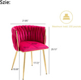 Woven Velvet Dining Chairs Set of 6, Upholstered Accent Chairs with Gold Metal Legs, Modern Dining Room Chairs, Rose Red