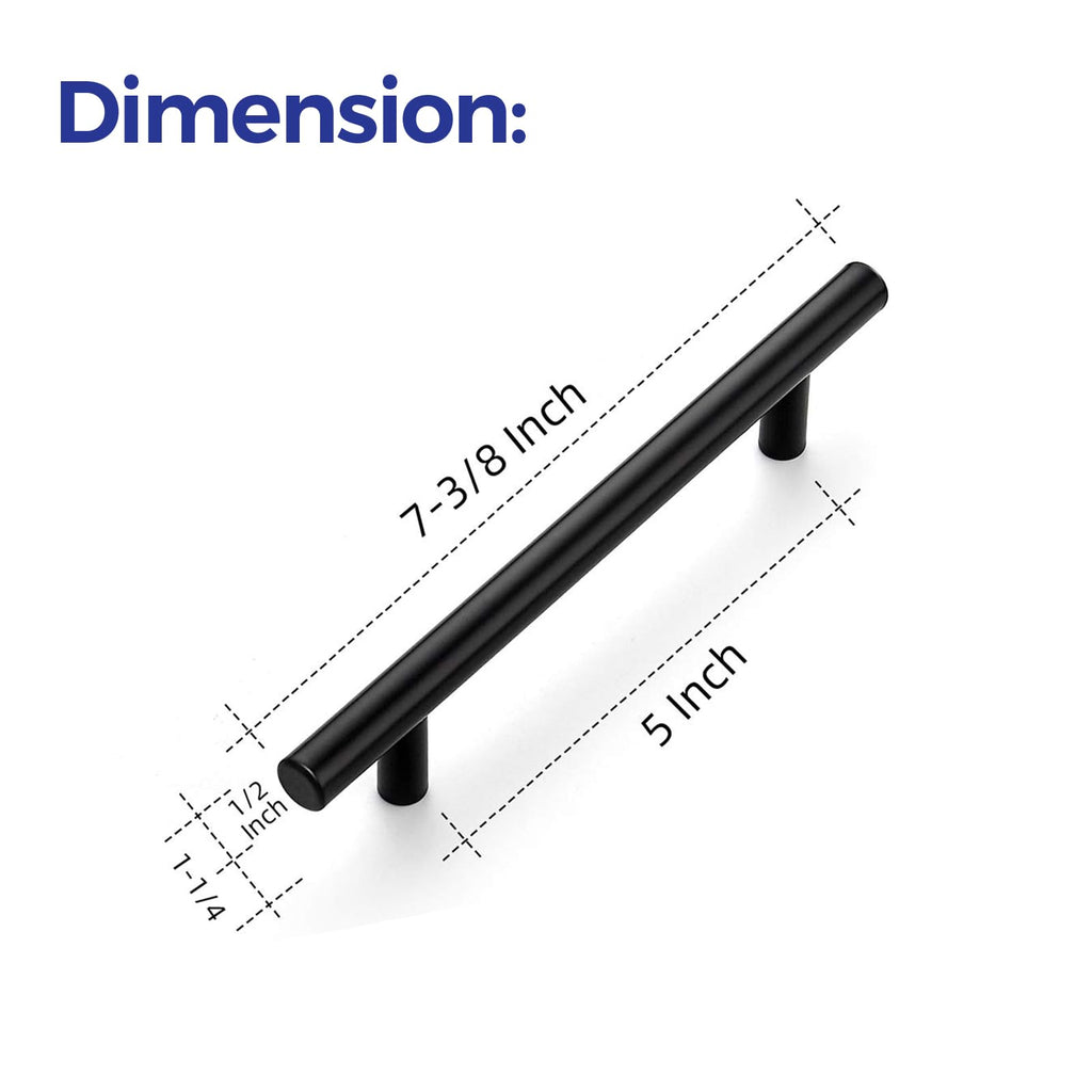 Cabinet Pulls,7.38" Length, 5" Hole Center,Matte Black,30 Pack