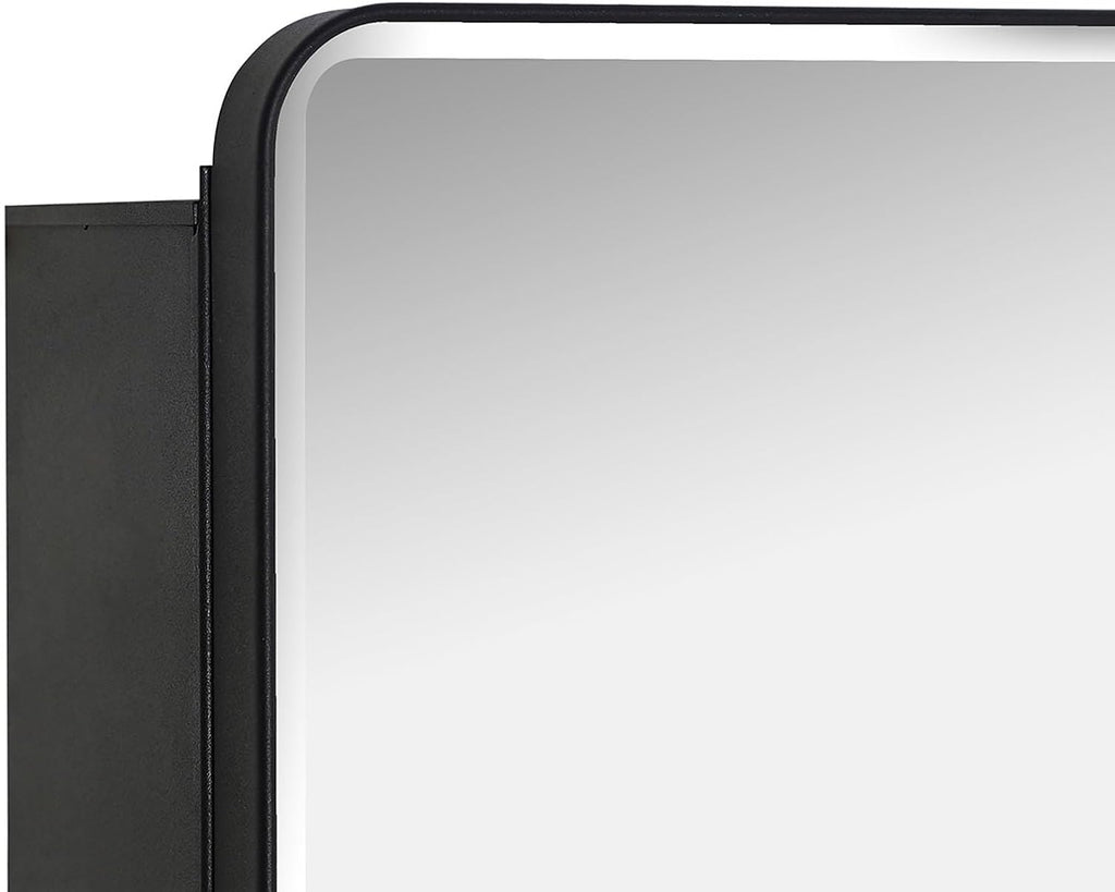 Black Bathroom Mirror Medicine Cabinet with Round Corner Framed Door and Beveled Edge Mirror 15 x 25 inch, Recessed