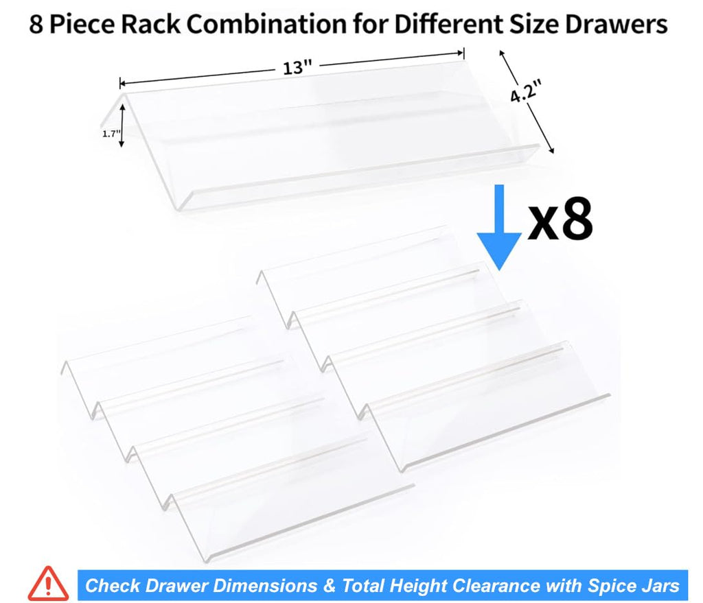 Clear Spice Drawer Organizer, 4 Tier - 2 Set Acrylic Seasoning Rack