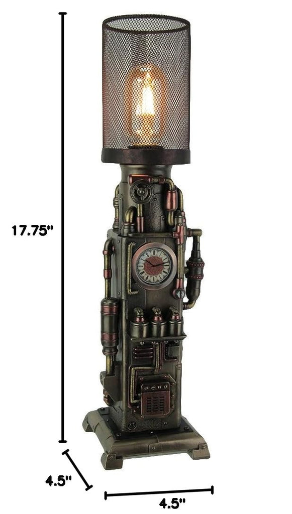 Steampunk Industrial Piping Tower Beacon Clock Mesh Table Lamp