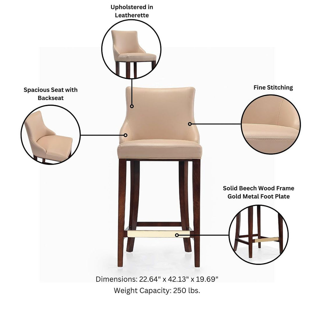 Shubert Modern Barstool with Backseat | Upholstered Leatherette, Beech Wood Legs | Perfect Bar Stool for Bar and