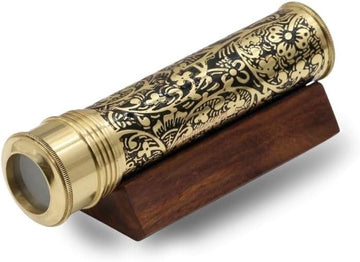 Handmade Kaleidoscope | Etched Brass with Three-Mirror System | Lampworking Glass Beads | Antique Brass Finish Wooden