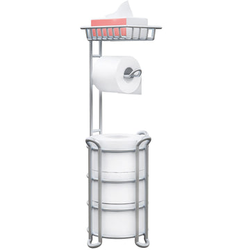Toilet Paper Holder Stand with Shelf for Phone, Free Standing Tissue Roll Storage and Dispenser Rack for 4 Mega