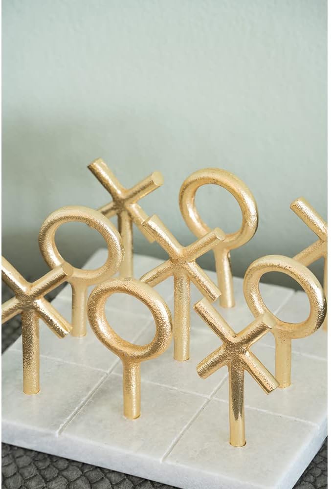 6.4" Banswara Marble Tic Tac Toe Game Set w/Gold Metal Pieces Luxury Decor