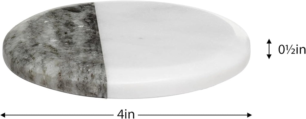 Round Marble Coasters for Drinks - Real Solid Marble Coasters for Coffee Table, Contemporary Beverage Holder - Set of 4
