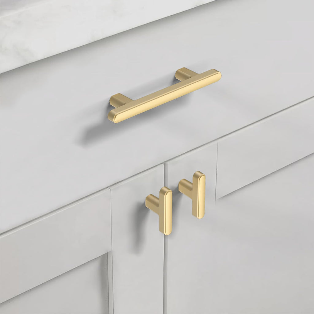 6 Pack 3 Inch(76mm) Brushed Gold Cabinet Pulls Heavy-Duty Solid Kitchen Cabinet Handles Gold Dresser Drawer Hardware