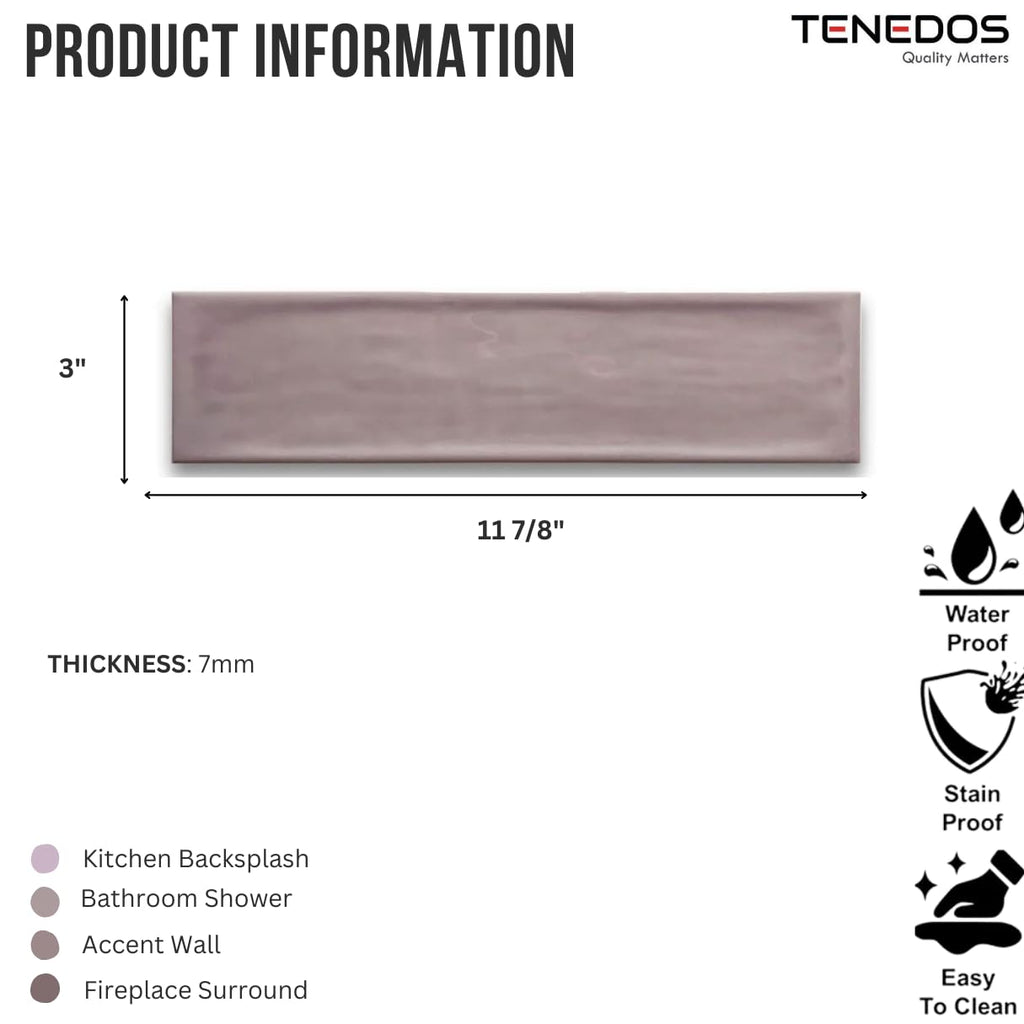 Larissa 3x12 Thistle Lavender Glossy Ceramic Subway Tile-12.6 Sqft