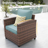 5-Piece Wicker Outdoor Patio Furniture Set | Blue All-Weather Resistant with Thick Cushions for Patio, Garden & Porch