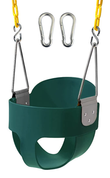 59 High Back Full Bucket Toddler Swing Seat with Heavy Duty Plastic Coated Chains, Fully Assembled for Playground
