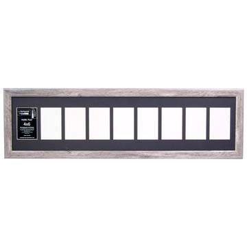 4" x 6" Multiple Opening Picture Frame Collage with 9 holes, Hamptons Driftwood Grey Frame with 10 x 40-inch Black
