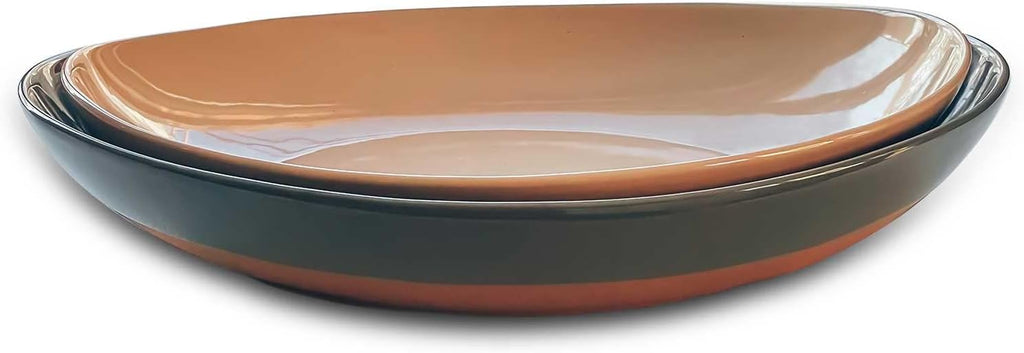 Ceramic Large Serving Bowls- Set of 2 Oval Platters for Entertaining. Modern Kitchen Dishes for Dinner, Fruit, Salad