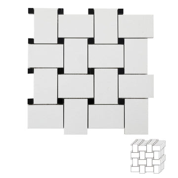 Microcrystal Stone White Marble Basketweave Marble Mosaic Tile Wall Bathroom Shower Floor (5 Sheet)