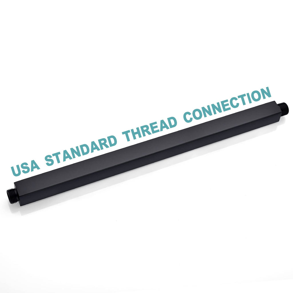 16 Inch Matte Black Ceiling Mount Shower Arm and Flange, Square Rain Shower Arm