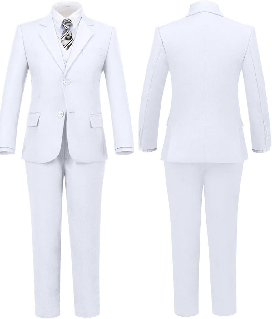 Boys Formal Suit 5 Piece Set Slim Fit Tuxedo Suits Adjustable Waist