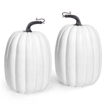 8 Inch Large Artificial Pumpkins, 2PCS Big White Faux Foam Harvest Pumpkins for Fall Autumn Thanksgiving Seasonal