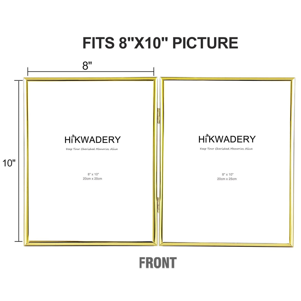 8x10 Picture Frame Double Hinged Folding, Elegant Thin Edge Metal Real Glass 8 by 10 Photo Frames, for Tabletop and
