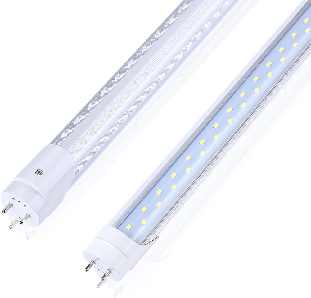 T8 4FT 48" 28W LED Tube Light, 6000K Cool White, Dual-Row LED Fluorescent Bulbs,Clear Cover, G13 Base Two Pins