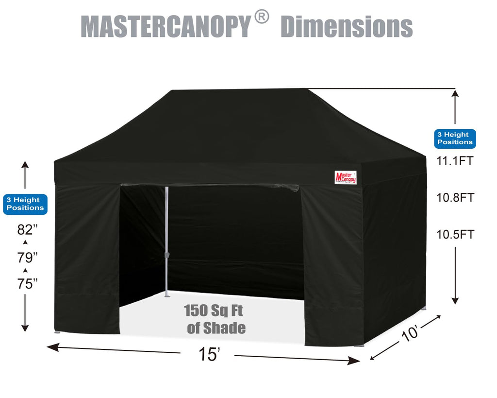 10x15 Heavy Duty Pop Up Canopy Tent with 4 Sidewalls, Black