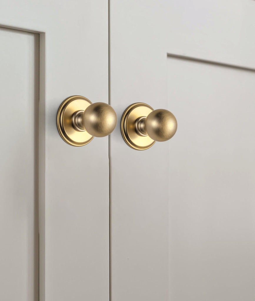 6 Pack Champagne Bronze Cabinet Knobs with Medallion Rosette Backplate, Solid Zinc Alloy Round Drawer Knobs, Luxury