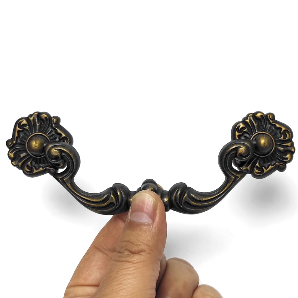 4-Pack 4.5" C-C Bail Drawer Pull Drop Dresser Pull Antique Brass Swing Drawer Handle Vintage Style 4 1/2" 115 mm