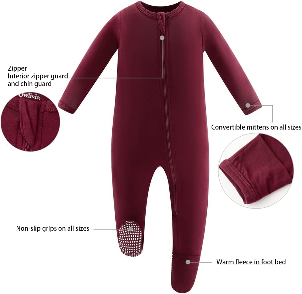 Rayon Made from Bamboo Baby Boy Girl Sleep 'N Play, Zip Front Non-Slip Footed Sleeper Pajamas