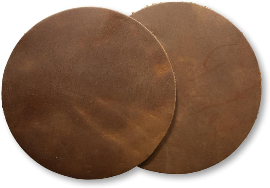 Real Natural Grain Leather Coasters - Durable Non-Slip (Luggage) Distressed Design for Table Protection - Set of 6