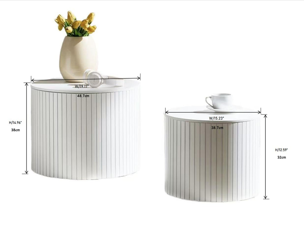Round Coffee Set of 2, Wood Small Nesting Tables with Storage, Circle Side, Modern Accent End with Moveable Lid