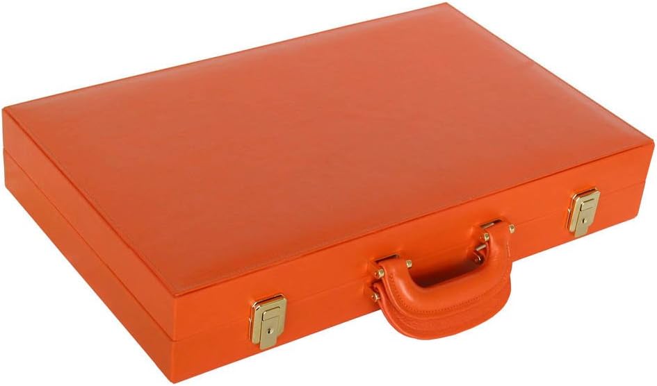 Leather Backgammon Set by - (20" Case, Board Game) - Orange