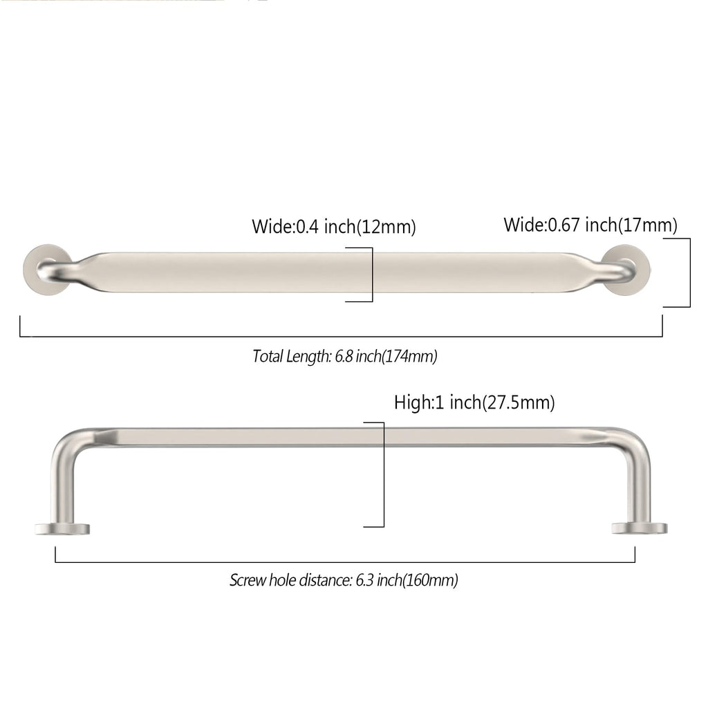 10 Pack Brushed Satin Nickel Cabinet Pulls 6.3"