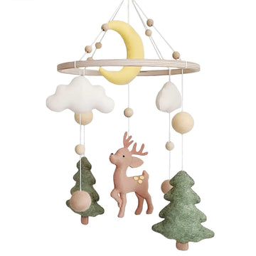 Baby Mobile for Crib - A Gender Neutral Deer Forest Crib Mobile with Felt Clouds and Trees for Jungle Theme Nursery