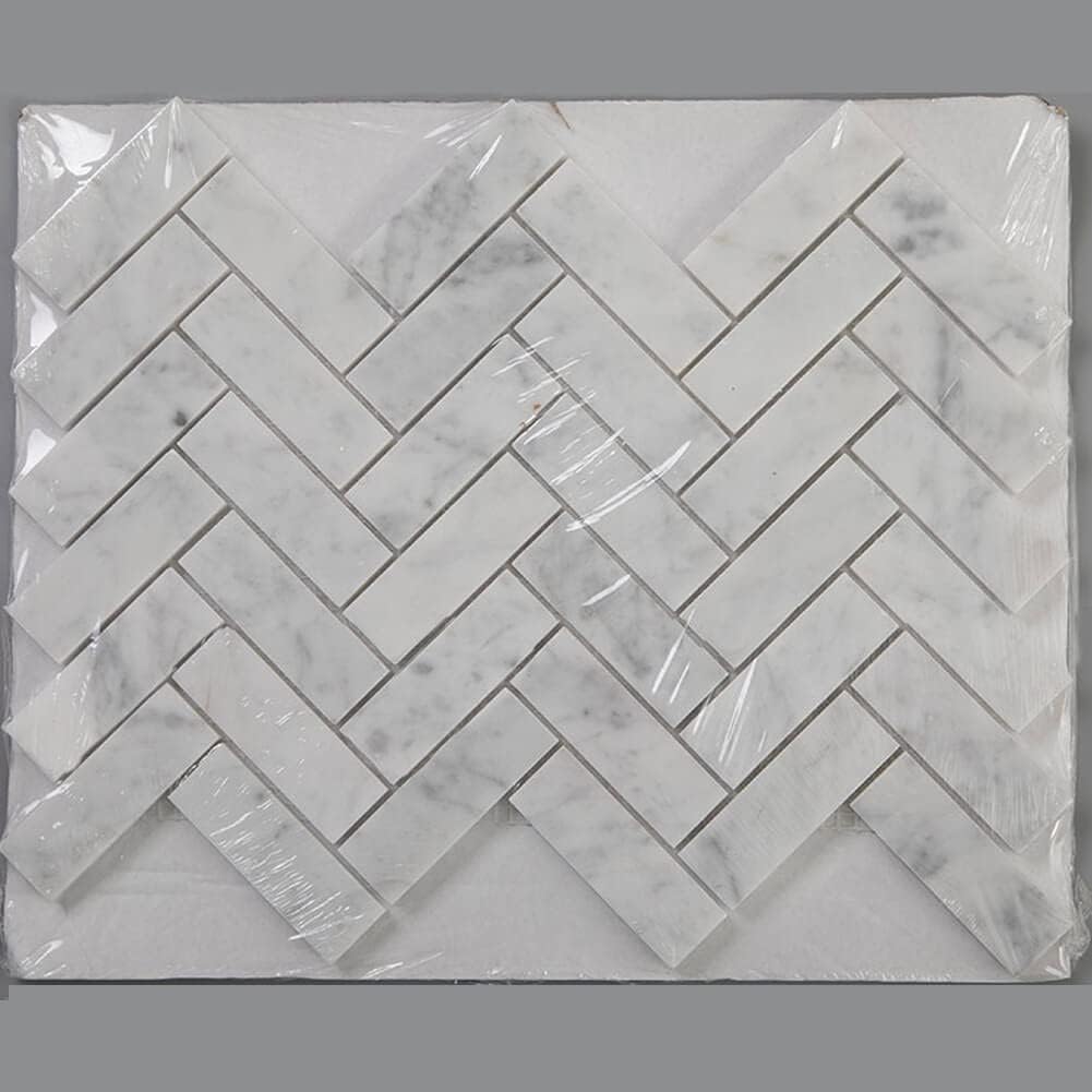 Marble Mosaic Tile, Marble Backsplash Bathroom Wall Floor, Pack of 5 Sheets (White Carrara Polished, 1x3 Inch