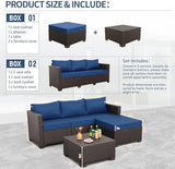 3-Piece Wicker Outdoor Patio Furniture Set | Navy Blue All-Weather Resistant for Patio, Garden & Porch