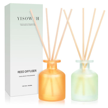 Reed Diffuser - Citrus&Linen 3.38oz (100ml) 2 Pack Essential Oil Reed Diffuser Set with 8 Sticks, Long Lasting