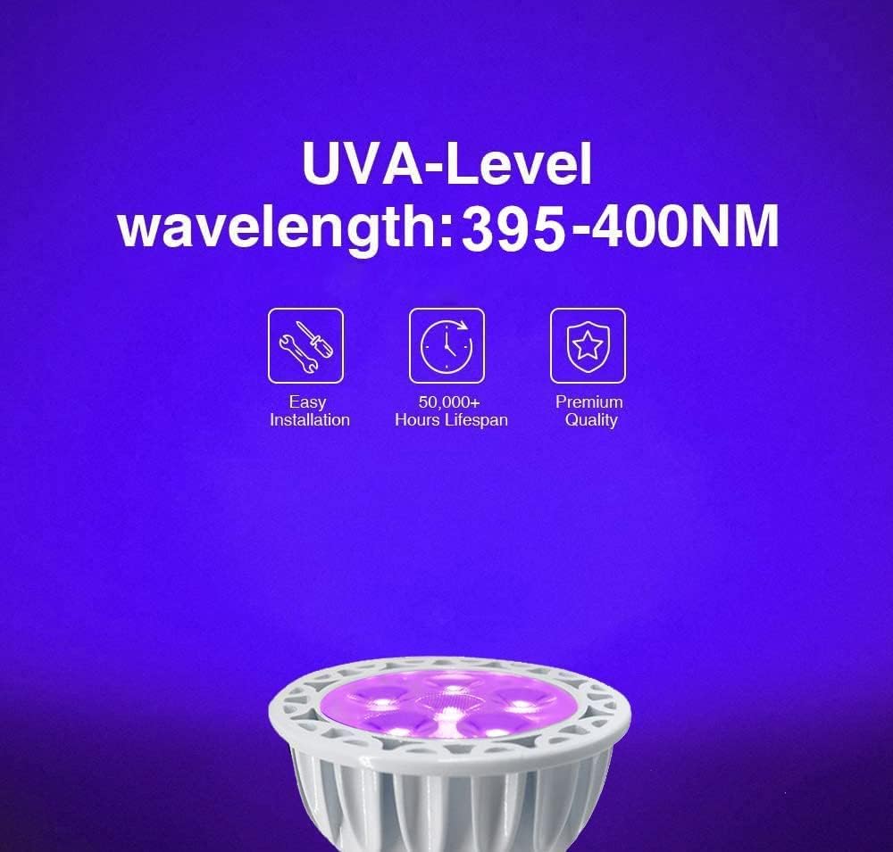 LED Blacklight Bulbs,12V MR16 GU5.3 Base,Wavelength 395-400nm,4-Pack