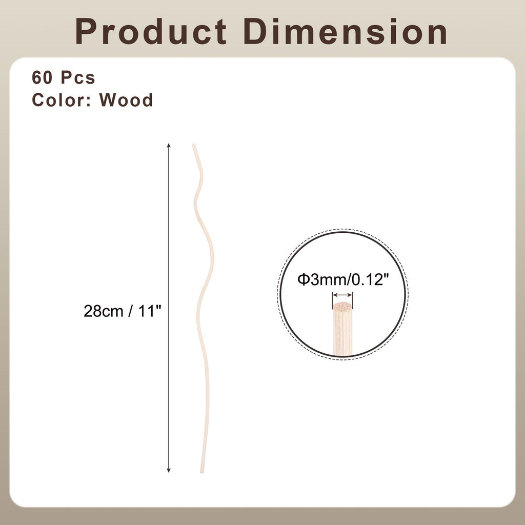 60Pcs Wavy Rattan Reed Diffuser Sticks, 28cm/11 Natural Wooden Rattan Fragrance Diffuser Refill Sticks Replacement
