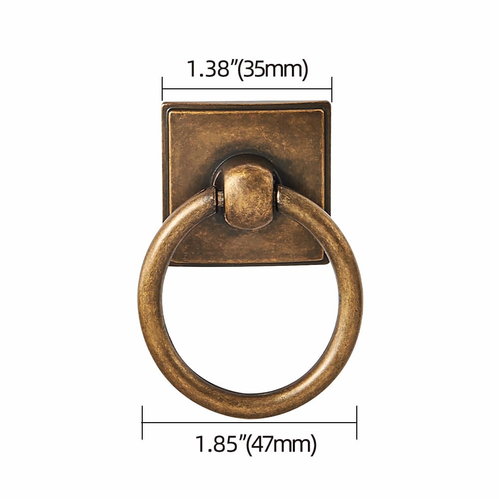 1.9 Inch Antique Brass Cabinet Knobs - Ring Pull Drawer Handles for Dresser, Kitchen Cabinets - Durable Zinc