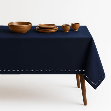 Navy Blue Table Cover, 100% Cotton Tablecloth 60x84 Inch, Fits 6-8 Seats, Soft, Durable, Washable, W