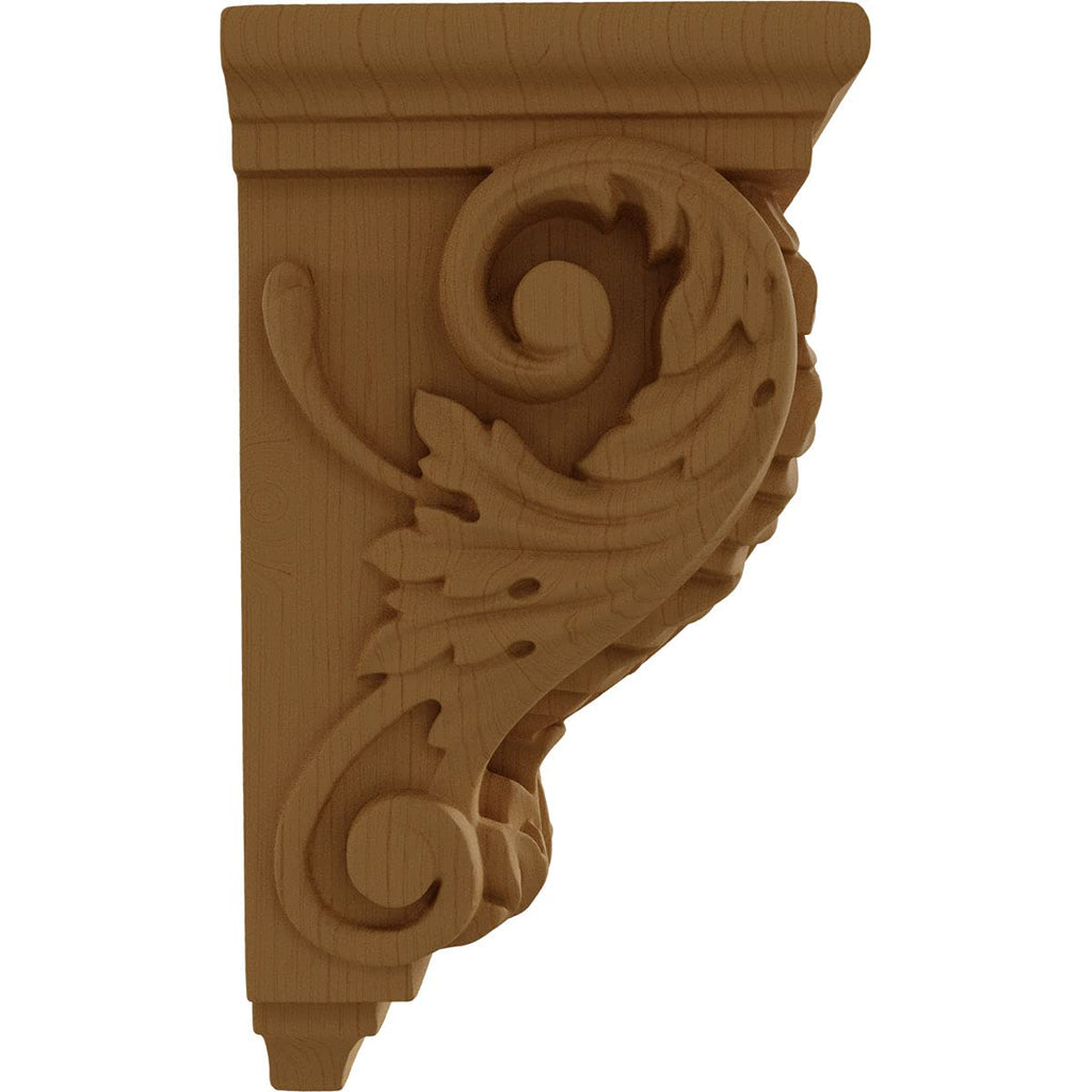 3 1/2"W x 4"D x 7"H Small Acanthus Wood Corbel, Alder