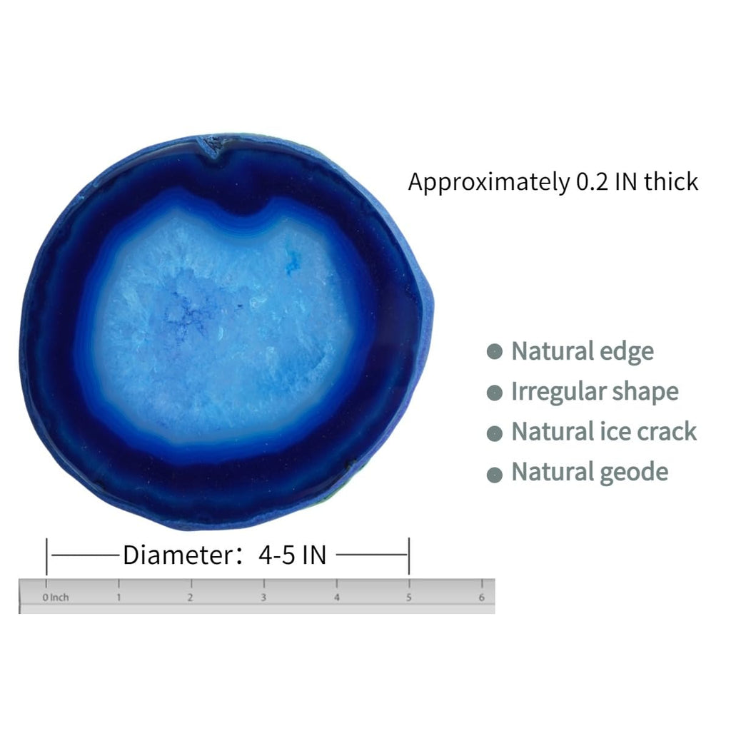 Coasters Set of 4 Agate Coaster Teal Irregular Dyed 4-5" for Drinks Coffee Wine Bar Glasses with Rubber Bumpers