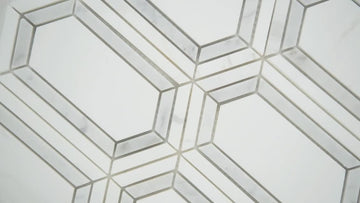 Corinto Bianco Dolomite with Grey Hexagon Picket Pattern Marble Mosaic Floor and Wall Tile Backsplashes, Fireplace