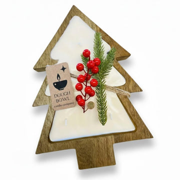 Bowl Candle Co. Christmas Tree Shaped Candle - 14x10x2 6 Wick Brown Large Wooden Bowls for Decor, Mistletoe, Pine