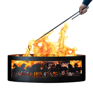 PD Metals Mustangs Unpainted 12 in. Tall 30 in. Diameter Outdoor Fire Ring with Fire Poker - 30 x 30 x 12