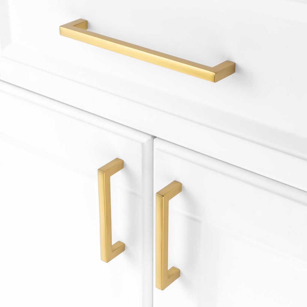 Solid Square Brushed Gold Kitchen Cabinet Handles Gold Cabinet Pulls, 10 Pack 5 Inch Gold Hardware Cabinets Drawers