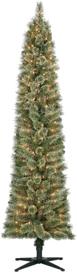 Stanley 7ft Pre-Lit Slim Pencil Christmas Tree, 350 Lights | Artificial Pine Tree with White Incandescent Lights and