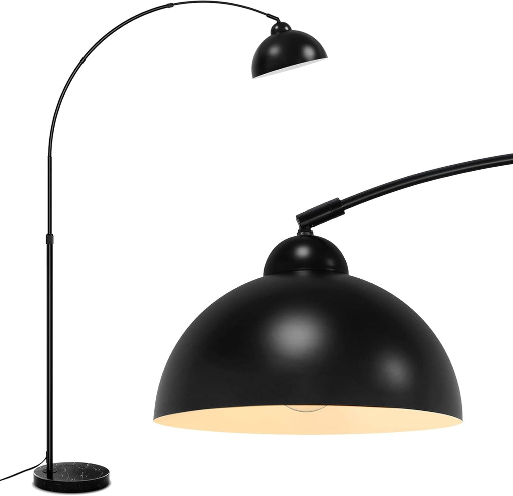 Modern Arc Floor Lamp with Metal Hanging Dome Shade, Industrial Adjustable Over the Couch Stand Up Light