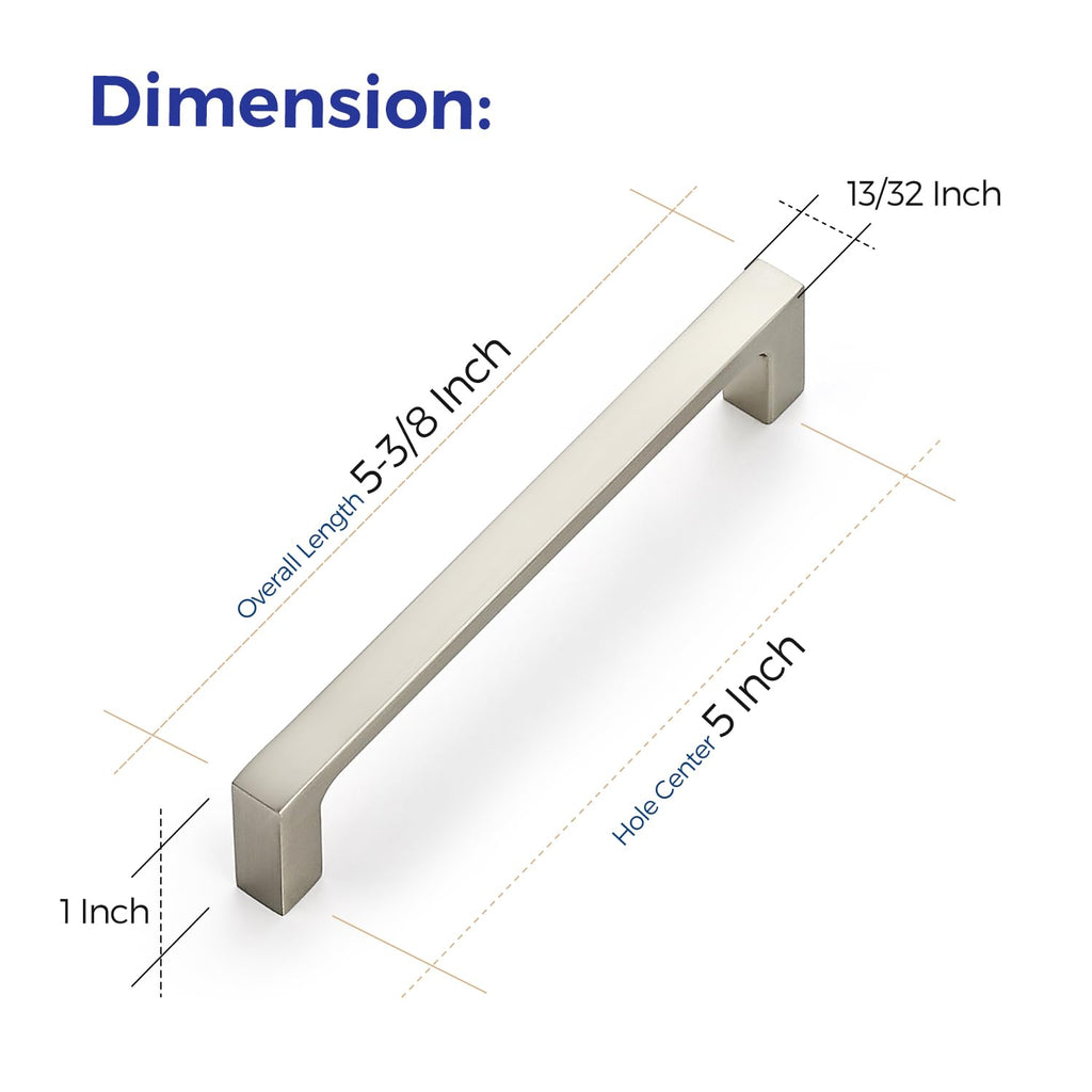 Brushed Nickel Kitchen Cabinet Solid Handles,5 Inch,5 Pack