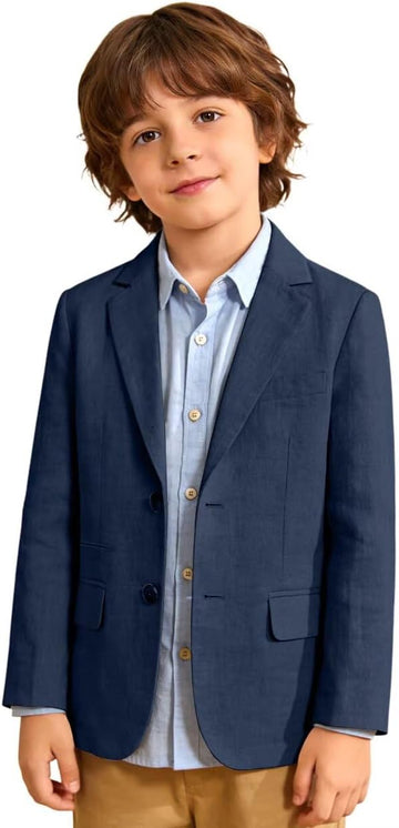 Boys Linen Blazer Jacket Summer Casual Suit Jacket for Kids Sport Coat