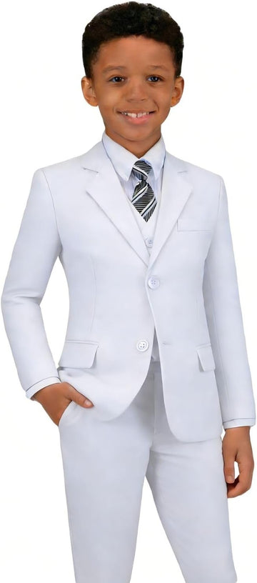 Boys Formal Suit 5 Piece Set Slim Fit Tuxedo Suits Adjustable Waist
