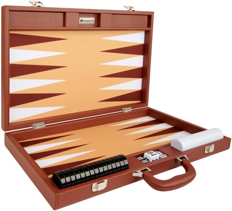 19-inch Premium Backgammon Set - Desert Brown Board